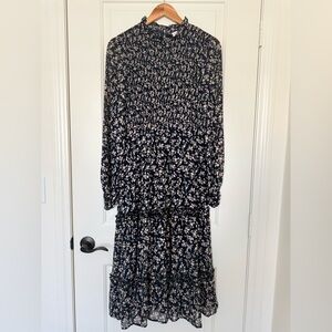 Petal & Pup Dark Floral Smocked Ruffle Midi Dress Cottagecore Boho Chic Size 8